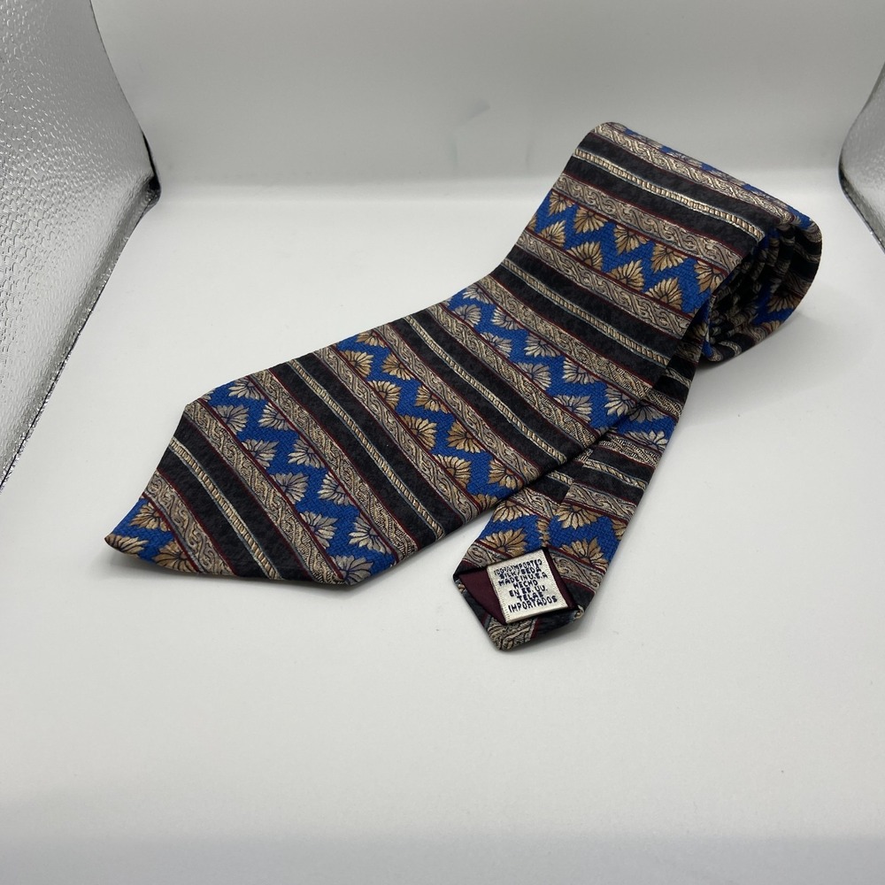Claiborne Mens Multi Ornamental Striped Silk Adjustable Formal Designer Necktie